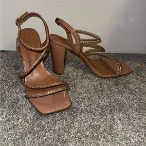 TOP Moda Tan Strappy Heels with Gold Details